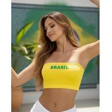 BELLA  NET Women's Strapless Cropped Top/Blouse, Brazil Fan Edition, World Cup 2026 - Yellow - View 1
