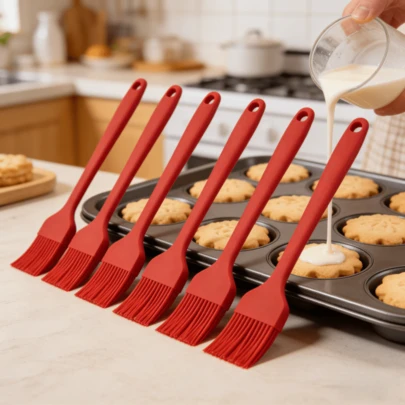 Silikon bakpenselset med 2 storlekar, 2/4/6-pack, värmebeständig bakpensel i ett stycke, köksredskap för jämn fördelning av smöroljesås på grill, grillning, bakning, diskmaskin (röd)