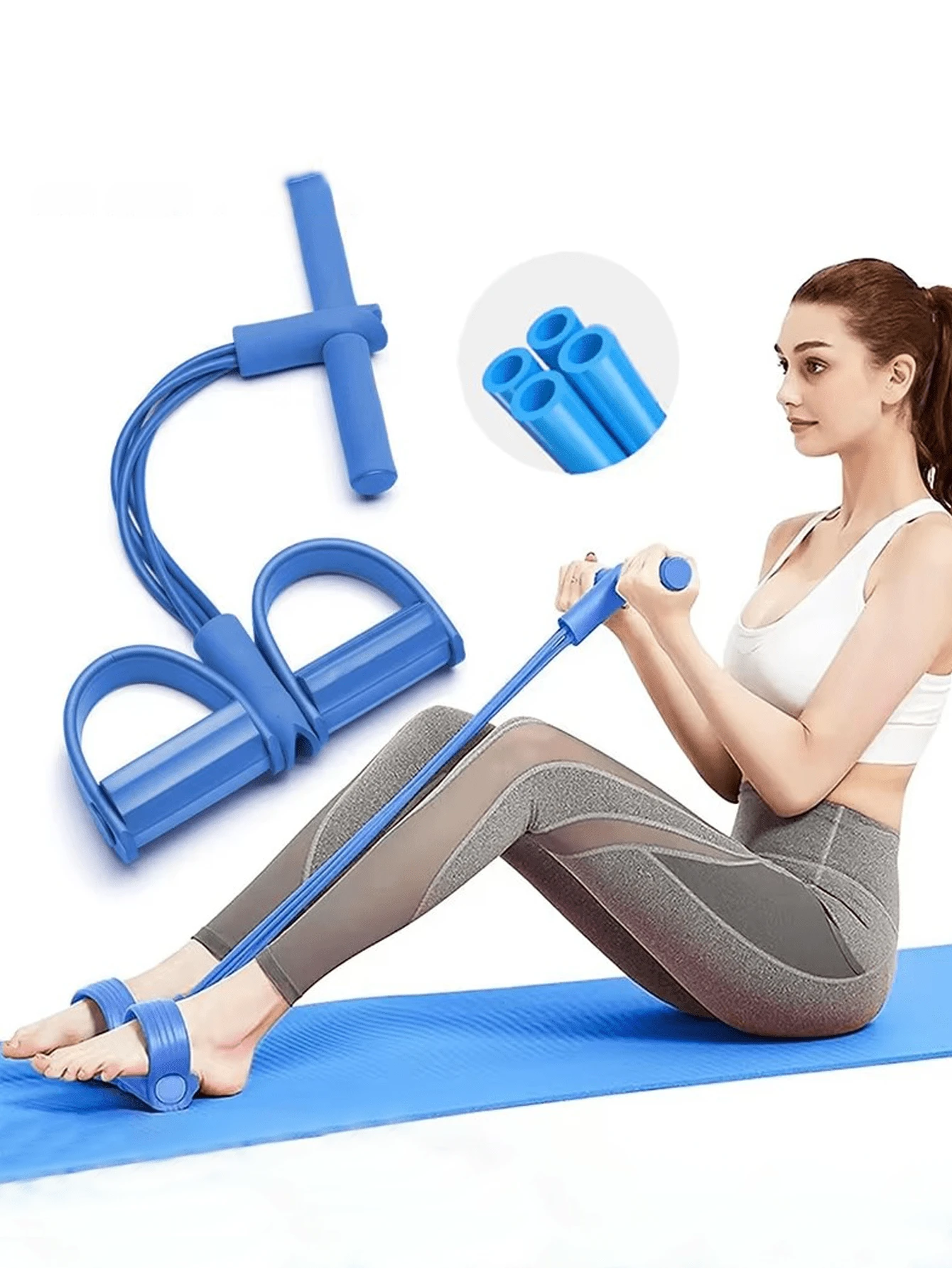 1Pc Four Foot Pedal Pull-Up Device, Sit Up Exercise Support Frame, Arm Tension Rope, Leg Tension Device, Multifunctional Home Fitness Equipment, Yoga Abdominal Strengthening Elastic Band Tension Rope - Multicolor - View 1