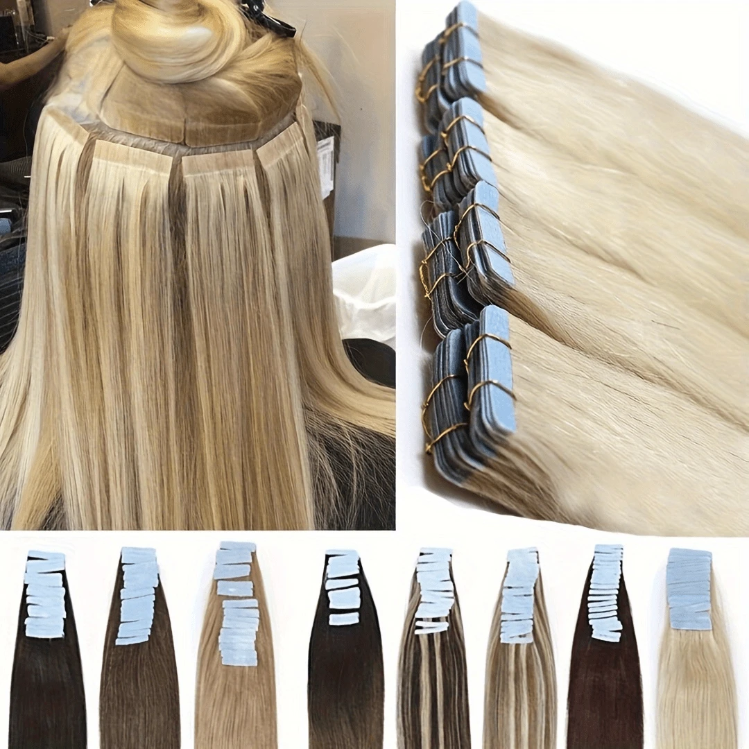 Straight Tape In Human Hair Extensions 18 Inch Invisible Tape In Extensions Color 20 Pcs Tape In Real Human Hair Extensions 50 Gram Natural Black #1B