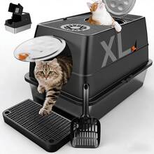 Extra Large Stainless Steel Cat Litter Box Set. Premium Stainless Steel, Easy To Clean And Splash-Proof. Includes A Litter Scoop, Step Pedal, Anti-Slip Mat And Deodorizing Carbon Pack. - XL - View 1
