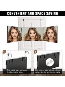 3 Way Mirror For Hair Cutting, Three Way Mirror For Shaver And Makeup, Height Adjustable With Two Hold Nails, 360 Viewing Angle, Clear Anti-Fog HD Glass(Black) - Black - View 6