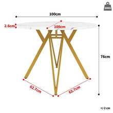 Dining Chair Set (5 Pieces) With 4 Chairs, Modern Kitchen Table Chair Set, Round Table Diameter 100 Cm, Gold Metal Table Legs, Marble Top, MDF, Grey Dining Chair - Grey - View 7
