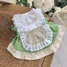1pc Pet Lace Floral Dress (Excluding Hat), Cute Spring/Summer Dress For Dogs & Cats - Green - View 8