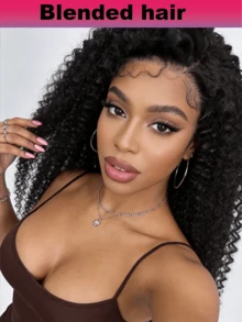 NATAN 36英寸长款深卷曲蕾丝前假发，巴西发混纺，无胶13x4高清透明蕾丝前假发，预拔毛波浪蕾丝前假发，180%密度真人发假发，女士款 - 自然色&黑色系 - 查看 7