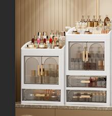 Light Luxury Double Door Drawer Organizer, Desktop Dustproof Cosmetic Storage Rack, Vanity Skincare Lipstick Storage Box - 雙開門2抽屜 - 查看 6