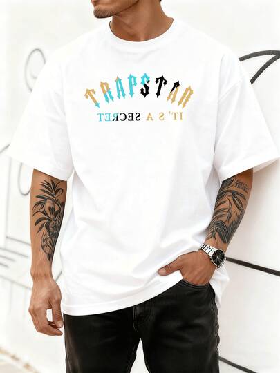 Trapstar Logo In Red White And Blue Featuring Gothic Lettering And The Words It's A Secret This Graphic Tee Is A Unique Streetwear Piece For A Casual Vibe