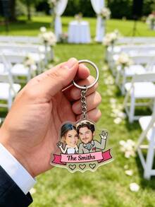 1/3/5pcs Custom Creative Wedding Keychain With Personalized Acrylic Photo Portrait - Customize Couple Photos And Text, Personalized Photo Keychains, Wedding, Anniversary, Valentine's Day Gifts - Multicolor - View 3