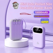 LADAPU Pin dự phòng sạc nhanh 10000mAh Mini Cute 5V2A, Bộ sạc điện thoại di động di động dung lượng lớn có thể sạc lại kích thước nhỏ, tích hợp 4 dây cáp, Màn hình kỹ thuật số thông minh, Giao diện Micro, Đầu ra & Đầu vào USB-C, Bộ pin du lịch ngoài trời Thích hợp cho Kỳ nghỉ hè Du lịch/Cắm trại ngoài trời và Nguồn điện dự phòng khẩn cấp Quà tặng cho Gia đình, Bạn bè, Màn hình hiển thị nguồn điện sinh nhật, Bộ sạc di động - Màu tím - Xem 1