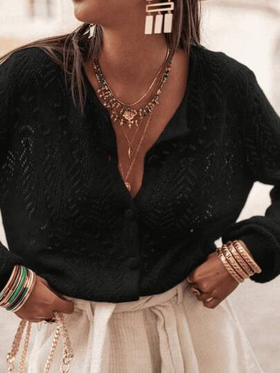 Women's Autumn Clothing, Semi-Transparent Knitted Cardigan, Long Sleeves, Round Neck, Front Buttons, Simple And Elegant, A Must-Have Item In The Fashionable Women's Wardrobe