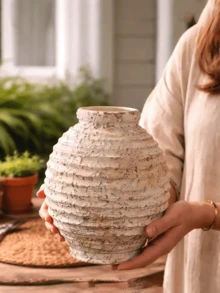 1pc 6.3 Inch Ceramic Rustic Style Vase, Decor - Rustic Flower Pot - Home Decor Vase, Bohemian Style, Wabi-Sabi Style - Oatmeal Color - A - View 6