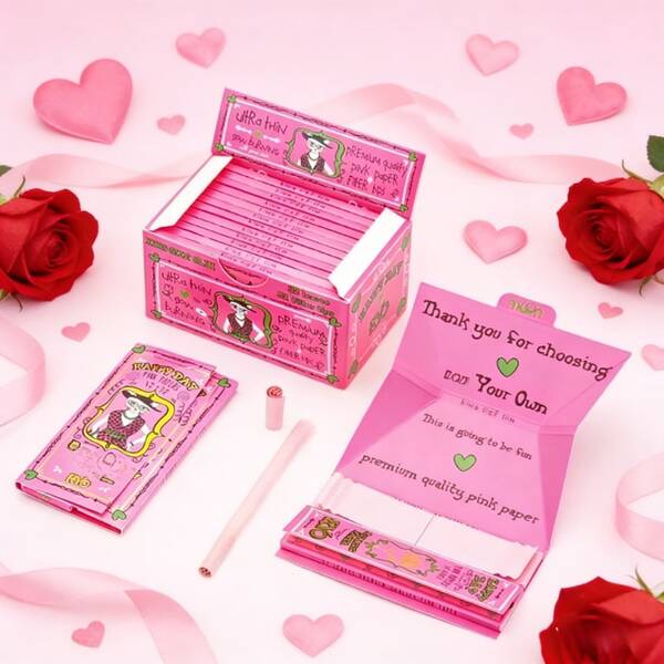 6/12/24 Pcs Set Valentine's Day Romantic Rolling Papers, Includes Tray + Rolling Papers + Pink Tips, Large 108mm Size, Unique Gift For Smokers On Valentine's Day