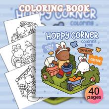 1pc HOPPY CORNER Cute & Cozy Coloring Book: 40 Pages Adorable Easter Bunny & Bear Illustrations, 190g Thick Paper, Perfect For Spring & Easter Relaxation & Mother's Day Gift - Happy Corner - View 3