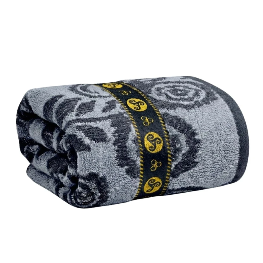 Large Soft Cotton Bath Towel With Luxury Print, 70*1.40 Cm - 圖案 5 – 海軍藍 - 查看 1