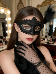 1件装优雅蕾丝面具，性感蕾丝面具，3D羽毛面具，性感黑色舞会面具，适合万圣节派对、成人派对性感装饰面具、角色扮演配饰 - 查看 7