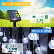 Solar Lights Outdoor Waterproof, 100/50/2*20 LED 39/23/2*16.5ft 8 Modes Waterproof String Lights Outdoor Fairy Lights Globe Crystal Balls Decorative Lighting For Garden, Lawn, Patio, Gazebo, Yard, Outdoor,Home, Party, Wedding, Christmas Decoration(White/WarmWhite/Color/Blue) - 白光White - 查看 2