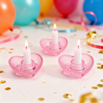 1pc Pink Glass Candle Holder, Tea Light Candle Stand, Handmade Glass Candle Holder, Heart-Shaped Candle Holder Suitable For Christmas, Wedding, Party, Decoration, Dining Table