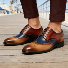 Men's English-Style Saratoga Best-Selling Shoes, Suitable For  Business Banquets, Laced Leisure Party Shoes - màu nâu - Xem 4