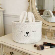 Coffee-Colored Fabric Cartoon Rabbit Plush Storage Basket, Embroidered Design, Can Store Snacks, Toys And Cosmetics, Suitable For Bedroom, Desktop And Car Interior - Multicolor - View 9