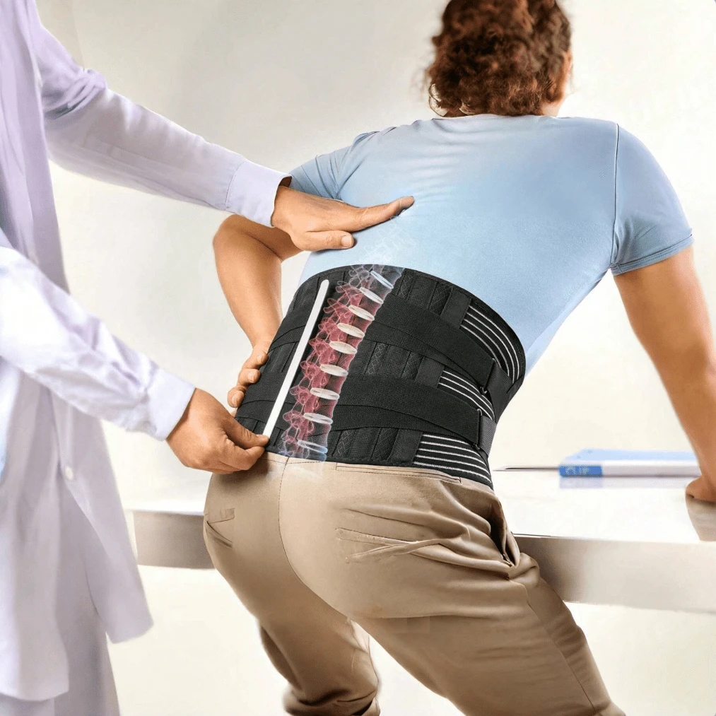 Este cinturón de soporte lumbar unisex cuenta con tirantes transpirables y un diseño antideslizante, brindando soporte lumbar para discos protuberantes. Adecuado para el hogar, el trabajo, actividades al aire libre como levantamiento de pesas y puede ayudar a aliviar la ciática. - Negro - Ver 1