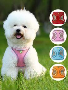 1 Set Correa y Arnés Reflectante para Gatos y Perros - Chaleco de Malla Transpirable con Correa de Nailon Acolchada, Adecuado para Razas Pequeñas a Medianas; Collar para Mascotas - Diseño Anti-Ahogo con Doble Argolla en D - Multicolor - Ver 5