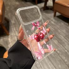 Flores de Cerezo y Danza de MariposasSet with diamonds, suitable for  16, 17 Pro Max, 16, 15 Pro, 14 Plus, 13, 12 Pro, 11 Pro Max, X, XS Max, suitable for all, and the perfect gift for friends and family during Christmas, Halloween and other holidays. - transparente - Ver 2