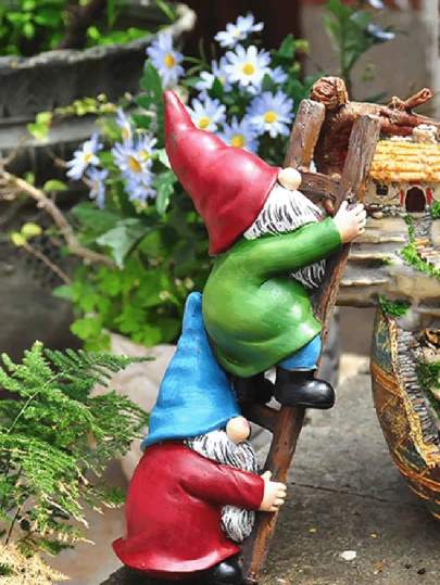 Garden Gnome Statues, Fun Climbing Ladder Gnome Figurines, Resin Sculptures For Outdoor Decoration, Suitable For Patios, Lawns, And Porches; Also Makes A Great Gift.