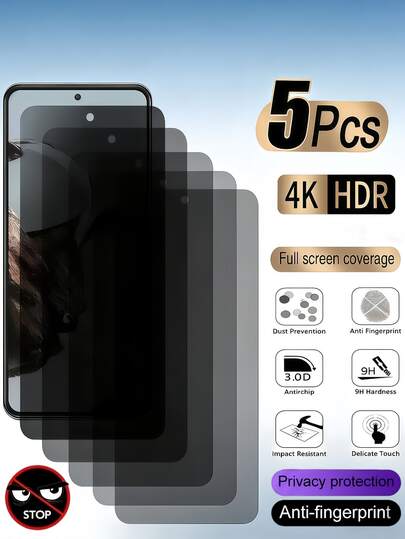 5 piezas Película protectora de vidrio templado con privacidad, anti-espionaje, resistente a arañazos y explosiones, compatible con Samsung Galaxy S26 S25 S24 Ultra FE A57 A37 A56 A36 A17 A07 A16, 15T 14T 13T Poco M6 M7 X7 Pro, Note 14 13 Pro 4G 5G, 17 Pro Max 16 15 14 Plus 13 12 11