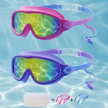 Swim Goggles 2 Pack Anti-Fog Anti-UV Wide View Swimming Goggles For Kids 3-14 - Blue & Purple - View 11