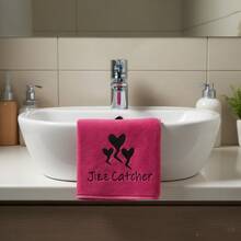 1pc Romantic Embroidered Letter Soft Fiber Funny Bathroom Towel Gift, Suitable For Boyfriend, Husband, Valentine's Day, Wedding Anniversary, Christmas, New Year Prank Towel Gift, 30*30cm - Rose Red - View 5