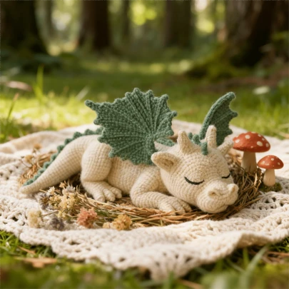 1 Set, Sleeping Pterosaur Crochet Material Kit, 3 Color Options, Forest Animal Crochet Set, Suitable For Beginners With Step-By-Step Video Tutorials, Includes English Instruction Manual, Suitable For Backpack Charms, Home Decor, Great Gift For Crochet Lovers, Halloween/Christmas/Thanksgiving/Valentine's Day/Party Decoration!