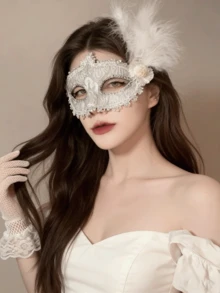 1件装优雅蕾丝面具，性感蕾丝面具，3D羽毛面具，性感黑色舞会面具，适合万圣节派对、成人派对性感装饰面具、角色扮演配饰 - 查看 10