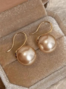1对简约小耳环，仿珍珠耳环，优雅镀金铜色耳钩，适合女士日常休闲佩戴 - 香檳色珍珠款 - 查看 16