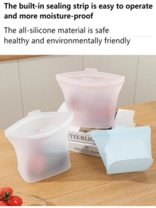 1个/3个装硅胶食品保鲜袋，密封可重复使用拉链袋，适用于冰箱、厨房、便携式，防止交叉污染 - 彩色 - 查看 6