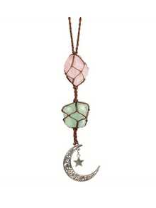 Natural Crystal Rearview Mirror Hanging Decor, Moon & Star Design, Boho Style Home & Auto Accessory - A - View 13