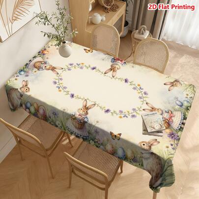 1/20 st påskduk med kanin- och blommönster, vårdekorativt tyg för kök, matsal, fest, TV-bänk, soffbord, lämplig för alla årstider, påsktema-duk