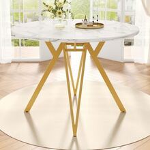 Dining Chair Set (5 Pieces) With 4 Chairs, Modern Kitchen Table Chair Set, Round Table Diameter 100 Cm, Gold Metal Table Legs, Marble Top, MDF, Grey Dining Chair - Grey - View 8