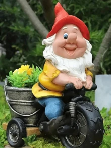 Motorcycle Riding Garden Gnome Statue, Funny Gnome Riding Tricycle With Bird Feeder Decor, Fairy Garden Indoor/Outdoor Decoration, Patio Lawn Tabletop Ornament, Adult Gift - One Size - View 1