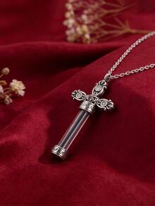 1 chiếc - Dây chuyền thép không gỉ kiểu cổ điển, không gây dị ứng, có mặt dây chuyền hình thánh giá trong suốt và các chi tiết khắc tinh tế, thể hiện gu thẩm mỹ độc đáo và là món quà hoàn hảo dành cho bạn bè. - Bạc - Xem 2