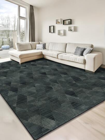 1件装深灰色现代做旧菱形几何图案柔软仿羊毛地毯/地垫/浴室垫/门垫/走廊垫，适用于浴室、厨房、玄关、走廊、床边、客厅、卧室，可机洗，100%涤纶，家居装饰