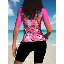 Women's Rash Guard PinkPrint - Long SleeveShirt UPF 50+ Quick-Dry Swimfor Water Sports Snorkeling Beach - As Picture - 查看 2