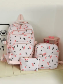 Classic Large Capacity Versatile Fashionable Backpack Set Of 3, Suitable For Graduation, Back To School, And Travel - Pink - View 7