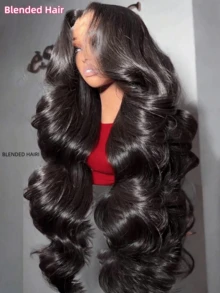 8-34英寸巴西水波纹高清蕾丝前假发，预剪预漂白发际线，13x6、13x4、5x5蕾丝前假发，耐热合成纤维混纺假发，180%密度 - 自然色&黑色系 - 查看 2