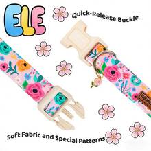 Elegant Little Tail Dog Collar Pink Flower Print Spring Soft Puppy Collars Adorable Female Pet Gift Lightweight Plastic Adjustable Dog Collar For Dogs - Pink - View 5