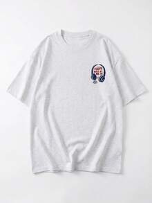 Japanese Style Loose Street Fashion Rabbit Graphic Print Short Sleeve T-Shirt, Summer - Light Grey - View 8