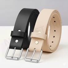 Montana Women's Leather Belt, Social Fashion Blogger, Silver Square Buckle - 黑色和米色 - 查看 1