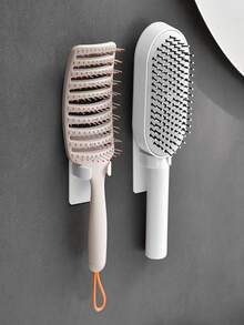 Soporte autoadhesivo para cepillo de pelo - Estante de pared para peines montado en el baño, Estante de almacenamiento de cepillos de pelo de plástico adecuado para cepillos de cerdas suaves, rizadores y pinzas para el cabello, Organizador de tocador sin taladro, Accesorio de baño que ahorra espacio - Multicolor - Ver 2