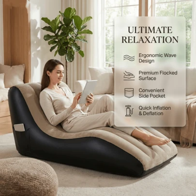 充气躺椅，充气沙滩沙发椅，懒人沙发，适用于室内客厅卧室、户外旅行露营野餐