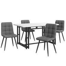 140x80 Cm Black Dining Table With 4 Chairs, Modern Kitchen Table And Chair Set, Dark Grey Linen Dining Chair, Black Wrought Iron Table Legs - Dark Grey - View 8