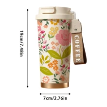 1pc/18oz Floral Insulated Coffee Mug With Handle, 24hrs Ice/12hrs Hot Leak-Proof Thermal Tumbler, Cream Color Travel Cup Suitable For Office, Commute And Outdoor Picnic, Great Gift For Women, Ladies And Students - Multicolor - View 10